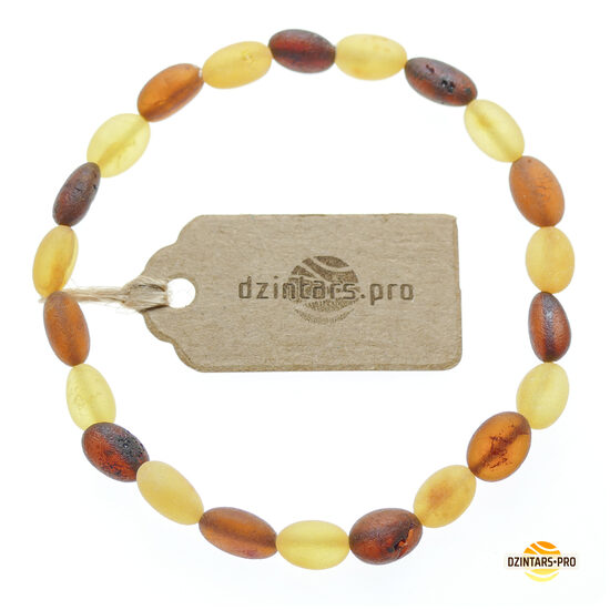 16 | 16.5 | 17cm - Bean-shaped multicolored unpolished amber bracelet for a teenager or woman